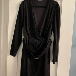 Zara Black Belted Suede Dress